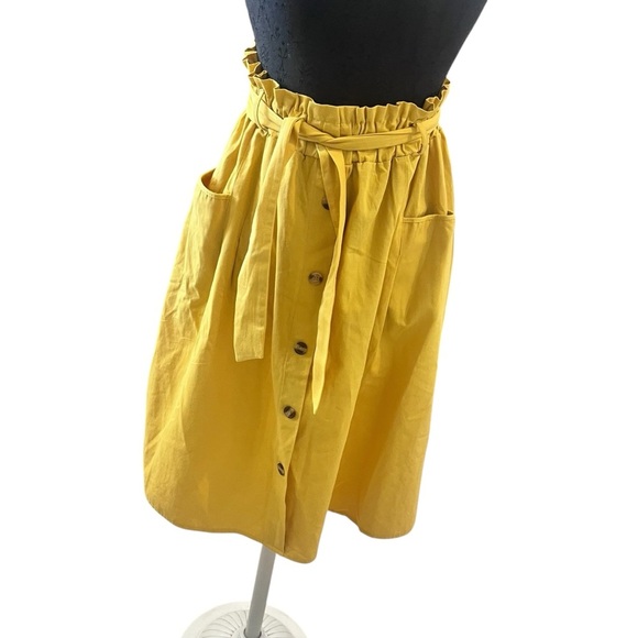 Sadie & Love Anthropologie Mustard Paper Bag Waist 
Skirt Faux Button Front L - Picture 1 of 9